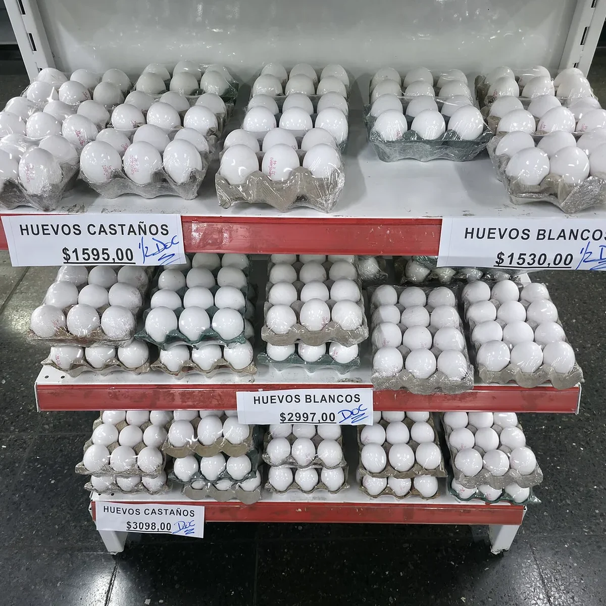 Góndola de supermercado con precios a la vista